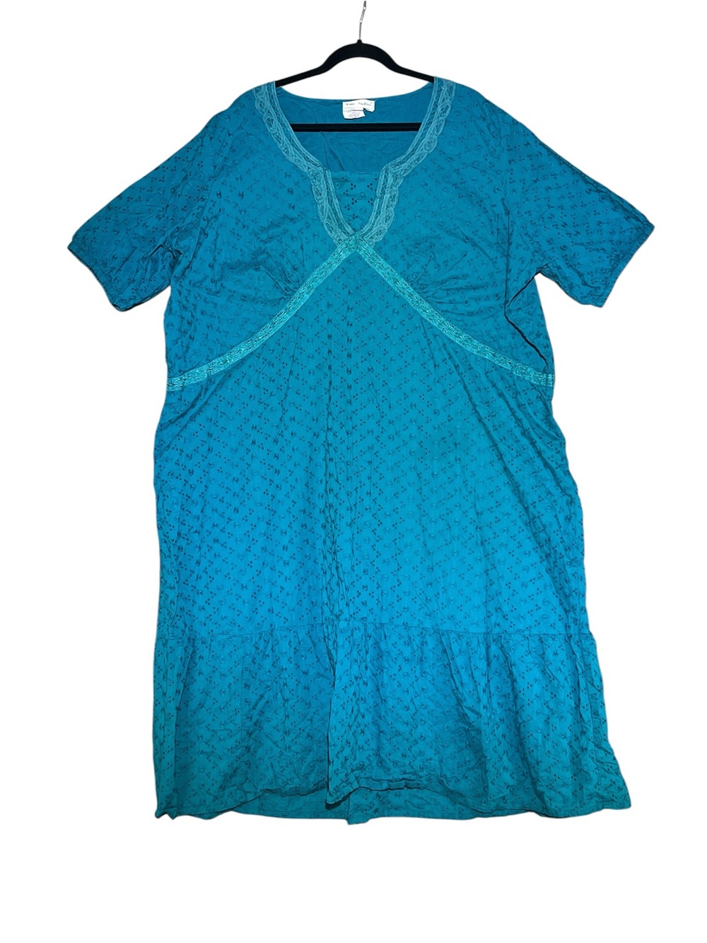 ULLA POPKEN Turquoise Cotton Eyelet A-Line Maxi Nightgown Plus Size 32/34 4X - Picture 12 of 12